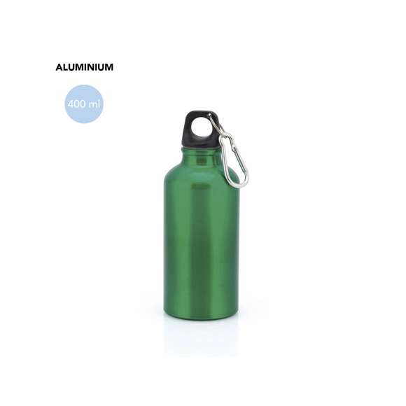 Bidón de 400ml de capacidad con cuerpo de acabado en aluminio en vivos y variados colores. Con tapón de seguridad a rosca y mosquetón metálico de transporte. Presentado en atractiva caja de diseño.