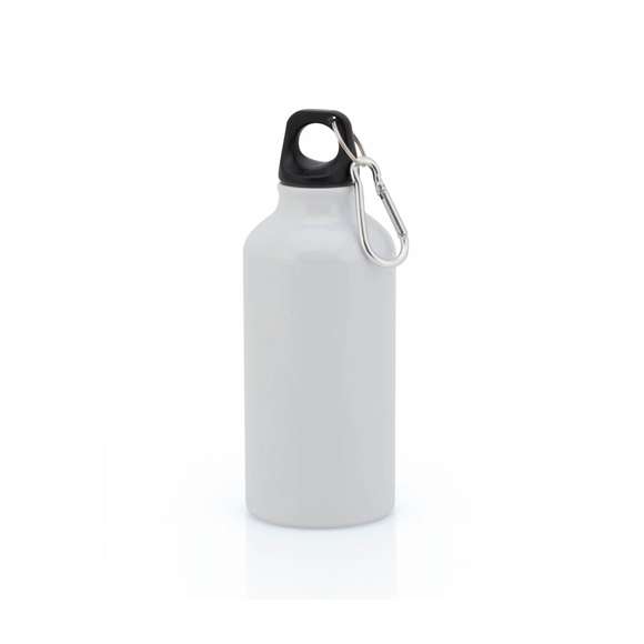 Bidón de 400ml de capacidad con cuerpo de acabado en aluminio en vivos y variados colores. Con tapón de seguridad a rosca y mosquetón metálico de transporte. Presentado en atractiva caja de diseño.