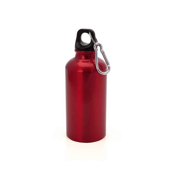 Bidón de 400ml de capacidad con cuerpo de acabado en aluminio en vivos y variados colores. Con tapón de seguridad a rosca y mosquetón metálico de transporte. Presentado en atractiva caja de diseño.