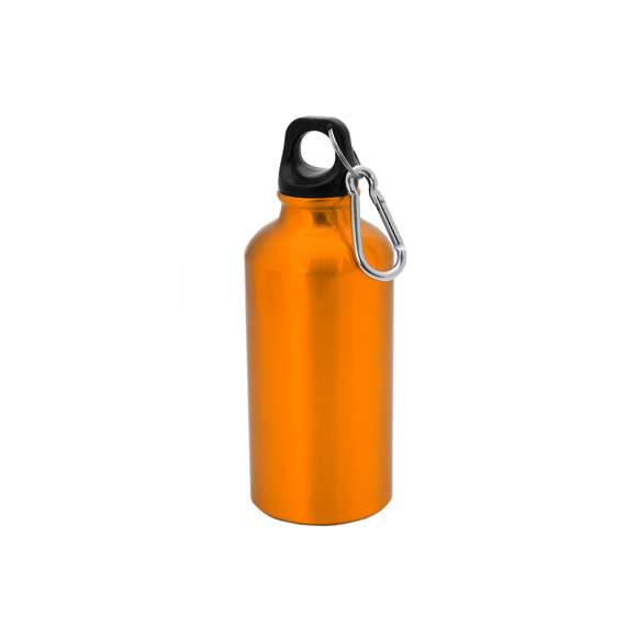 Bidón de 400ml de capacidad con cuerpo de acabado en aluminio en vivos y variados colores. Con tapón de seguridad a rosca y mosquetón metálico de transporte. Presentado en atractiva caja de diseño.