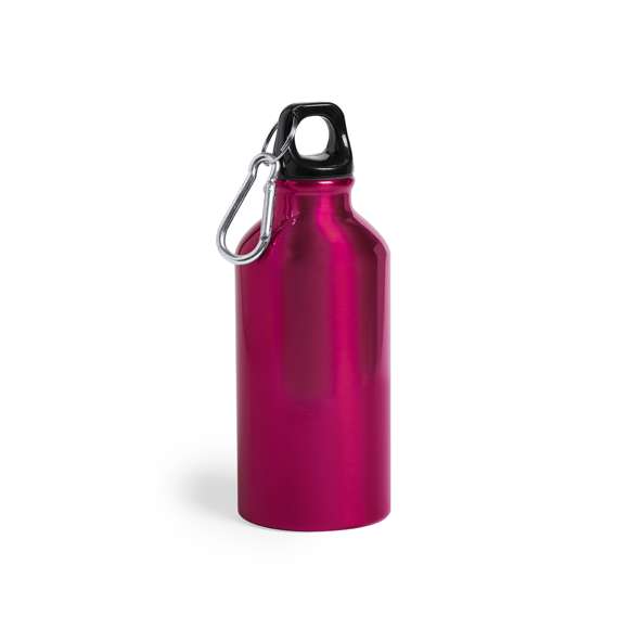 Bidón de 400ml de capacidad con cuerpo de acabado en aluminio en vivos y variados colores. Con tapón de seguridad a rosca y mosquetón metálico de transporte. Presentado en atractiva caja de diseño.