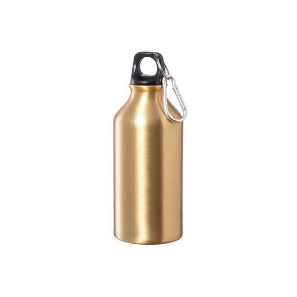 Bidón de 400ml de capacidad con cuerpo de acabado en aluminio en vivos y variados colores. Con tapón de seguridad a rosca y mosquetón metálico de transporte. Presentado en atractiva caja de diseño.