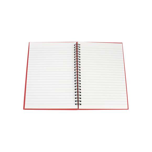Libreta de anillas con tapas de suave tacto acabadas en resistente cartón reciclado rígido en variados colores. Con 80 hojas de distribución a una raya.