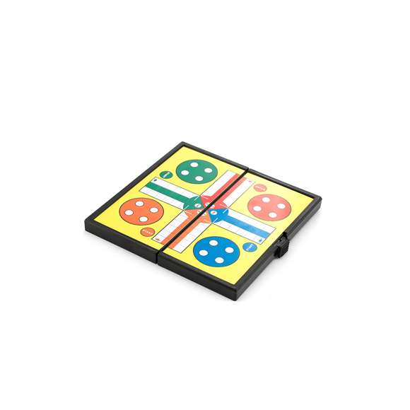  	Juego de mesa plegable con superficie metálica y fichas magnéticas. Disponibles parchís, tres en raya y damas. Presentado en caja individual.