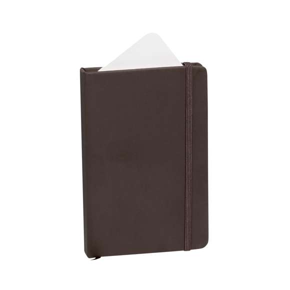Bloc de notas con tapas duras fabricado en polipiel de suave tacto. Con marcapáginas disponible en variada gama de colores y elástico de cierre a juego. Interior con 100 hojas lisas.