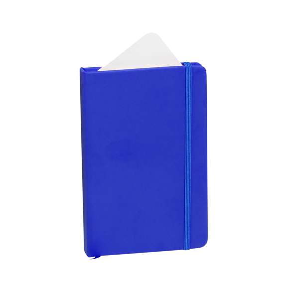 Bloc de notas con tapas duras fabricado en polipiel de suave tacto. Con marcapáginas disponible en variada gama de colores y elástico de cierre a juego. Interior con 100 hojas lisas.