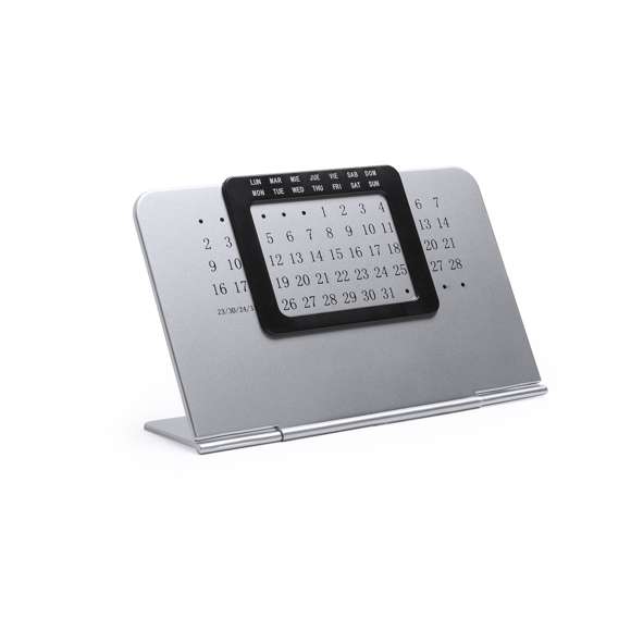 Calendario perpetuo de cuerpo en suave acabado y con soporte plegable. Con banda inferior para marcaje en tampografía.