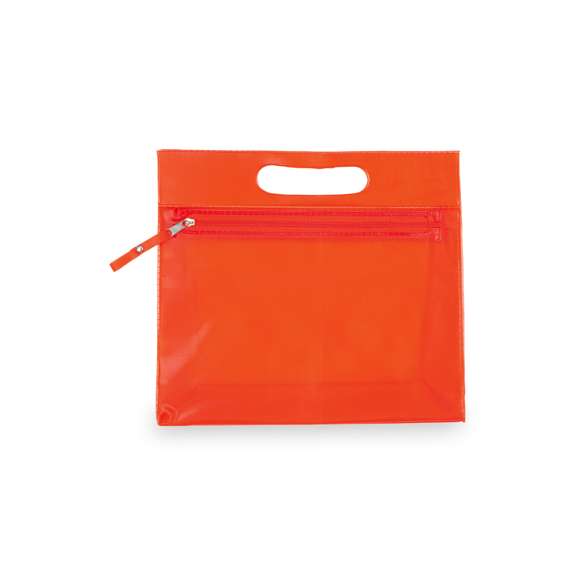 Neceser multiusos en resistente PVC translúcido de variada gama en vivos colores. Con resistente asa troquelada y cierre de cremallera a juego, con cinta en tirador para fácil apertura.