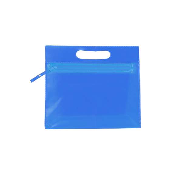 Neceser multiusos en resistente PVC translúcido de variada gama en vivos colores. Con resistente asa troquelada y cierre de cremallera a juego, con cinta en tirador para fácil apertura.