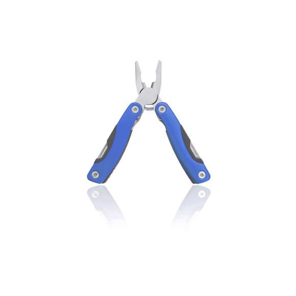 Multiherramienta con resistente cuerpo en acero inox de 12 funciones. Incluye cuchillo plano, cuchillo de sierra, destornilladores, lima, abridor y alicates. Disponible en variada gama de colores y presentada en resistente funda de poliéster y en caja individual.