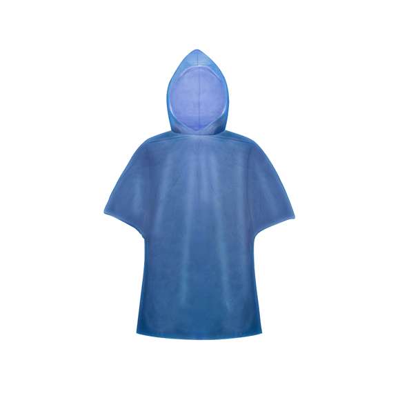 Poncho de HDPE en vivos colores y acabado termosellado. Presentado en bolsa individual transparente. Talla única para adulto en medidas 127x102cm.