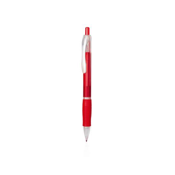 Bolígrafo fabricado en resistente ABS con mecanismo pulsador. Original diseño bicolor de llamativos y variados colores frosted en un suave acabado, con cómoda empuñadura a juego. Tinta azul.