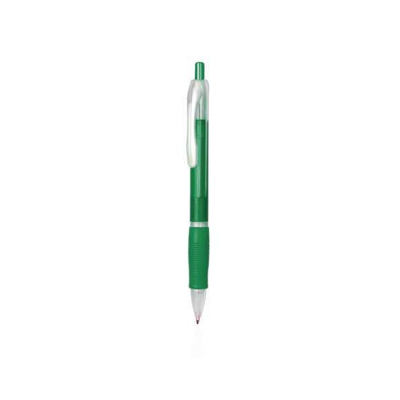 Bolígrafo fabricado en resistente ABS con mecanismo pulsador. Original diseño bicolor de llamativos y variados colores frosted en un suave acabado, con cómoda empuñadura a juego. Tinta azul.