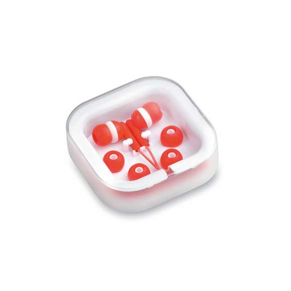 Prácticos y confortables auriculares intraurales de desenfadado diseño bicolor, conexión jack de 3,5mm y cable en color a juego. Disponible en variada gama de colores. Presentados en elegante estuche de diseño y con almohadillas de recambio.