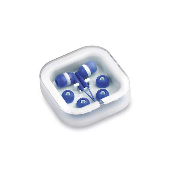Prácticos y confortables auriculares intraurales de desenfadado diseño bicolor, conexión jack de 3,5mm y cable en color a juego. Disponible en variada gama de colores. Presentados en elegante estuche de diseño y con almohadillas de recambio.