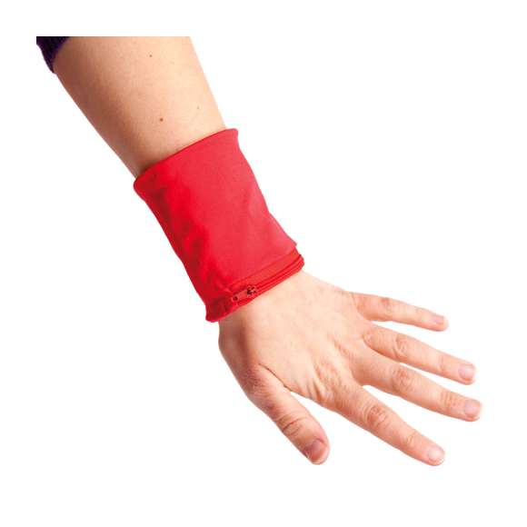 Muñequera en resistente y suave microfibra en vivos colores, con bolsillo de cierre de cremallera a juego y de firme ajuste. Diseñada para actividades deportivas y de ocio.