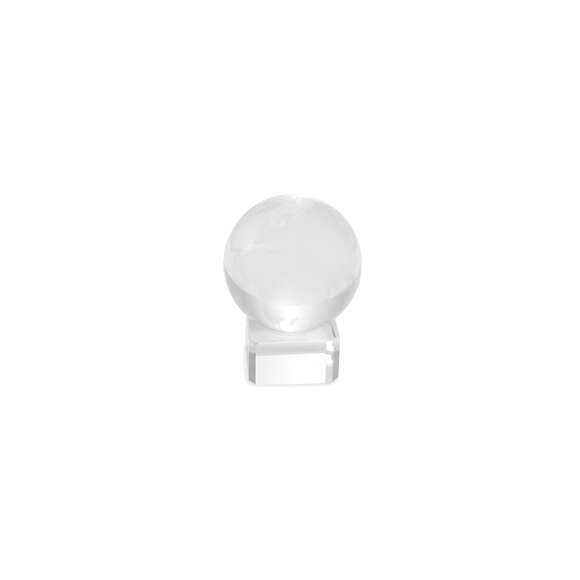 Bola de cristal con forma de planeta Tierra con base para marcaje en láser. Presentada en estuche de protección individual.