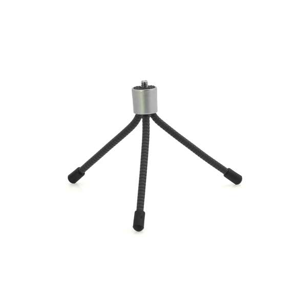  	Trípode para cámaras con tornillo de ajuste universal y patas flexibles con acabado en goma antideslizante para fijación en todo tipo de superficies.Presentado en caja individual.