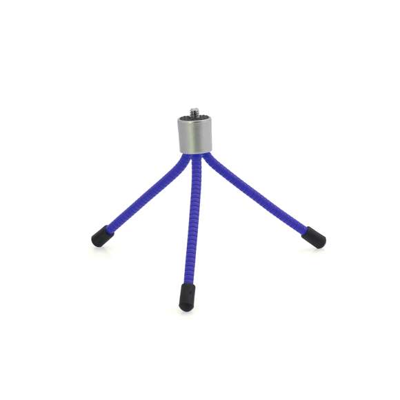  	Trípode para cámaras con tornillo de ajuste universal y patas flexibles con acabado en goma antideslizante para fijación en todo tipo de superficies.Presentado en caja individual.