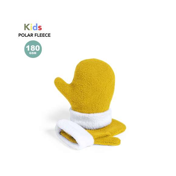 Par de manoplas para niño en suave y cálido material polar fleece de 180g/m2. Con dobladillo en muñeca de color blanco y de talla única.