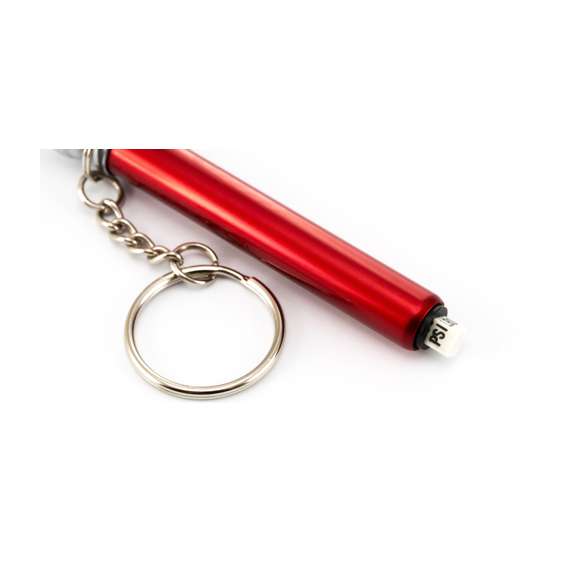 Llavero medidor de presión para neumáticos con cuerpo acabado en aluminio de vivos y variados colores.