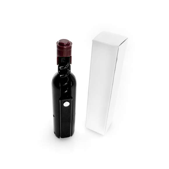 Divertido sacacorchos magnético con forma de botella de vino en diseños blanco, tinto y rosado. Con cuerpo en original acabado translúcido y función abridor.