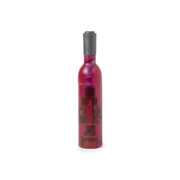 Divertido sacacorchos magnético con forma de botella de vino en diseños blanco, tinto y rosado. Con cuerpo en original acabado translúcido y función abridor.