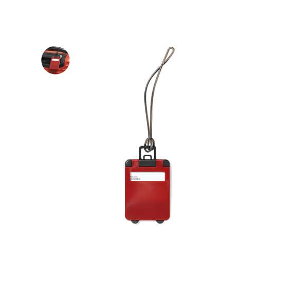 Original identificador de maletas de diseño de trolley en resistente material de combinación bicolor y extensa gama de vivos colores. Con resistente cinta de acople y tarjeta de identificación en castellano e inglés.