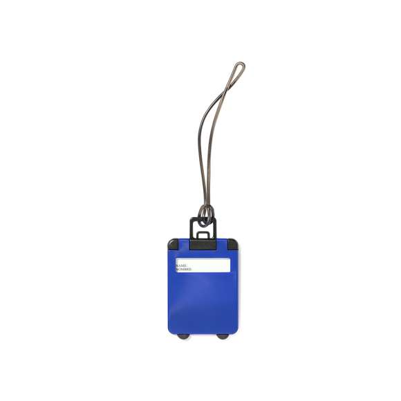 Original identificador de maletas de diseño de trolley en resistente material de combinación bicolor y extensa gama de vivos colores. Con resistente cinta de acople y tarjeta de identificación en castellano e inglés.