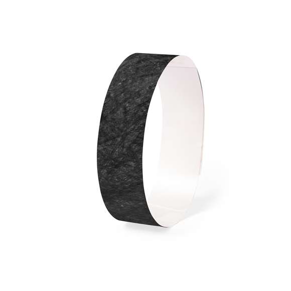 Pulsera para eventos en fibra sintética y variada gama de vivos colores. Con cierre adhesivo, resistente al agua y presentada en plancha troquelada de 10 piezas con numeración individual.