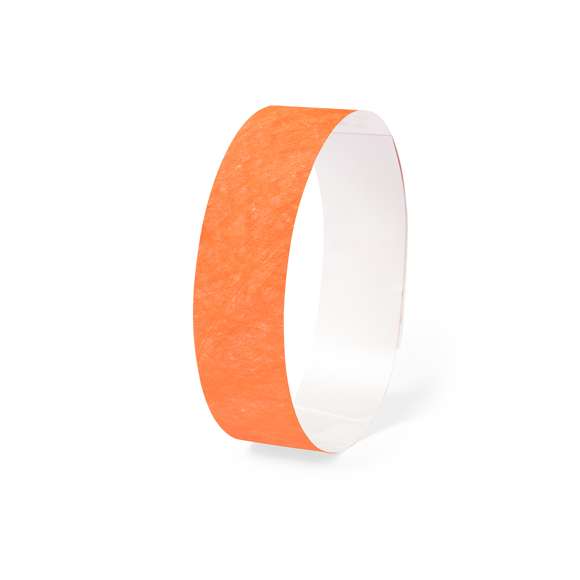 Pulsera para eventos en fibra sintética y variada gama de vivos colores. Con cierre adhesivo, resistente al agua y presentada en plancha troquelada de 10 piezas con numeración individual.
