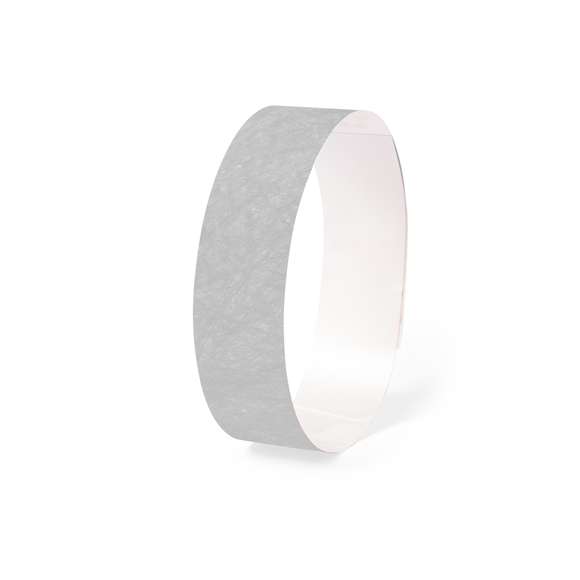 Pulsera para eventos en fibra sintética y variada gama de vivos colores. Con cierre adhesivo, resistente al agua y presentada en plancha troquelada de 10 piezas con numeración individual.