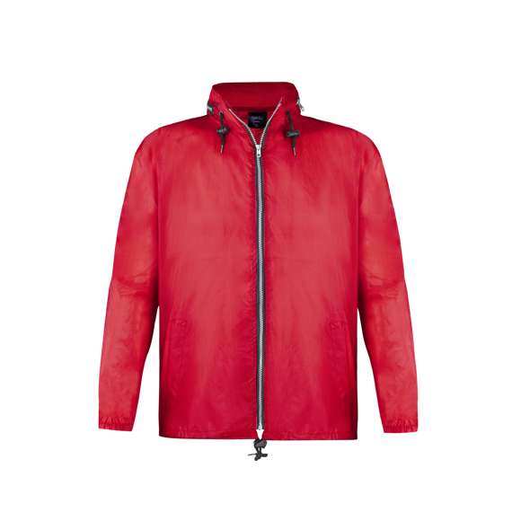 Impermeable en resistente poliéster 190T. Capucha con cordones de ajuste, integrada en compartimento con cremallera del cuello. Cierre principal de cremallera y cordón en cintura con accesorio de ajuste. Disponible en variada gama de colores y en tallas M, L, XL, XXL.