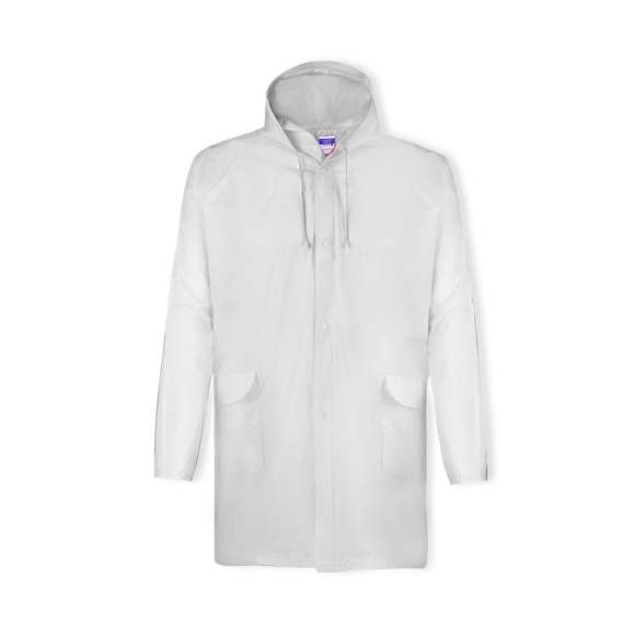 Impermeable en resistente EVA de acabado termosellado en variada gama de colores. Capucha dcon cintas de ajuste, cierre principal de corchete y con bolsillos laterales de solapa. Talla única para adulto.