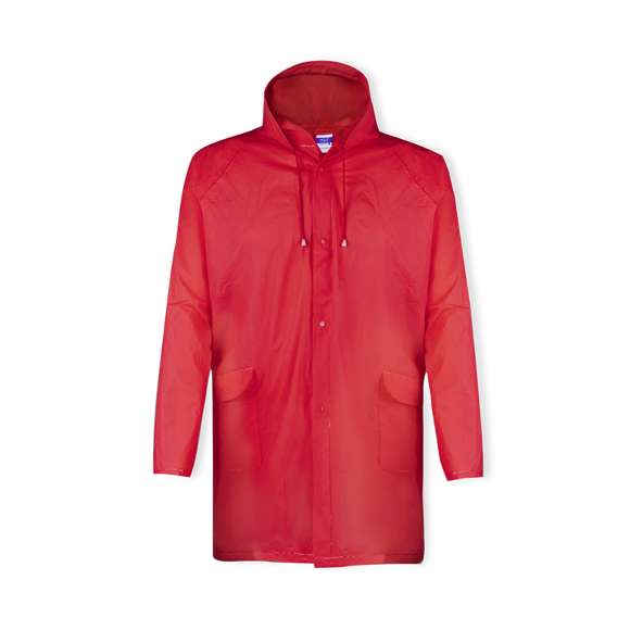 Impermeable en resistente EVA de acabado termosellado en variada gama de colores. Capucha dcon cintas de ajuste, cierre principal de corchete y con bolsillos laterales de solapa. Talla única para adulto.