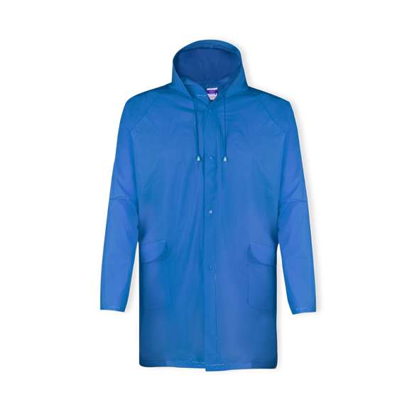 Impermeable en resistente EVA de acabado termosellado en variada gama de colores. Capucha dcon cintas de ajuste, cierre principal de corchete y con bolsillos laterales de solapa. Talla única para adulto.