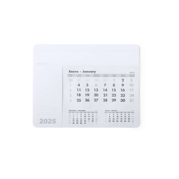 Alfombrilla calendario de suave acabado en PVC. Diseño mes en curso/mes anterior/mes siguiente, con espacio para anotaciones. Base acolchada antideslizante y disponible en variada gama de colores.