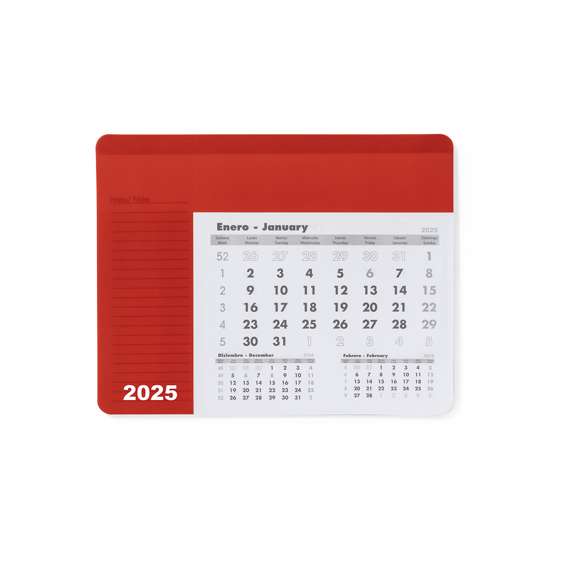 Alfombrilla calendario de suave acabado en PVC. Diseño mes en curso/mes anterior/mes siguiente, con espacio para anotaciones. Base acolchada antideslizante y disponible en variada gama de colores.