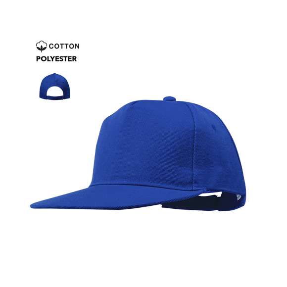 Gorra de 5 paneles con visera plana acolchada. En combinación de materiales algodón y poliéster grueso de suave acabado, con cierre ajustable de velcro y en vivos colores.