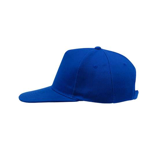 Gorra de 5 paneles con visera plana acolchada. En combinación de materiales algodón y poliéster grueso de suave acabado, con cierre ajustable de velcro y en vivos colores.