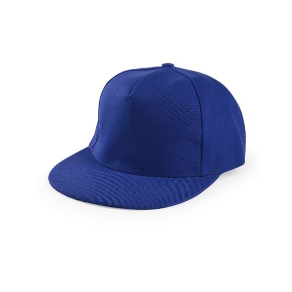 Gorra de 5 paneles con visera plana acolchada. En combinación de materiales algodón y poliéster grueso de suave acabado, con cierre ajustable de velcro y en vivos colores.
