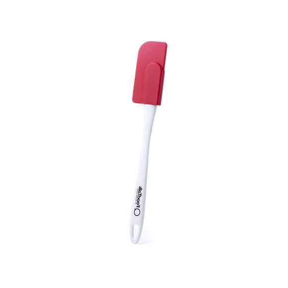 Paleta de cocina con extremo de silicona en vivos colores y confortable mango ergonómico con troquelado para colgar.