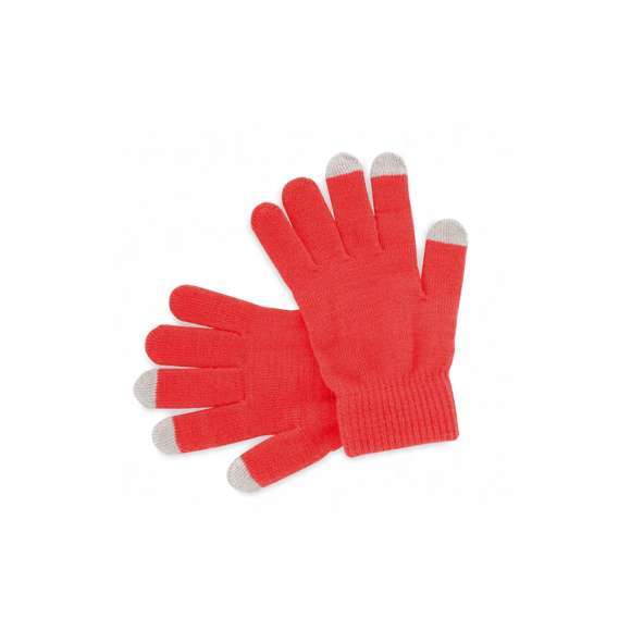 Práctico par de guantes para dispositivos con pantalla táctil, de cálido y suave acabalado acrílico y en divertidos colores. Integran puntero en dedos corazón, índice y pulgar. Talla única.
