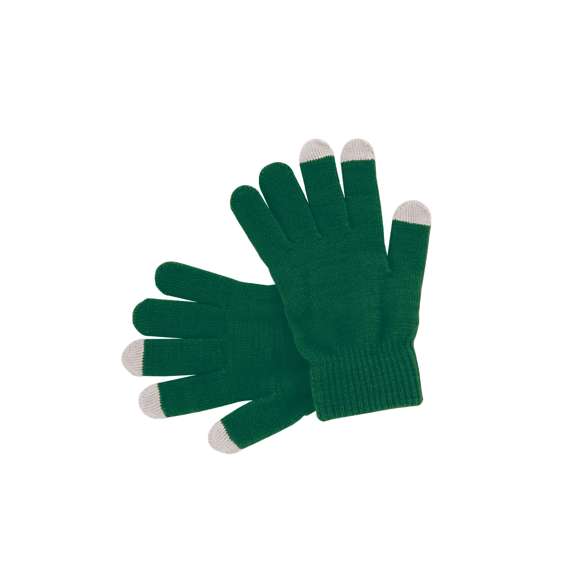 Práctico par de guantes para dispositivos con pantalla táctil, de cálido y suave acabalado acrílico y en divertidos colores. Integran puntero en dedos corazón, índice y pulgar. Talla única.
