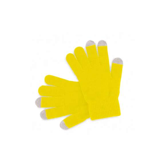 Práctico par de guantes para dispositivos con pantalla táctil, de cálido y suave acabalado acrílico y en divertidos colores. Integran puntero en dedos corazón, índice y pulgar. Talla única.