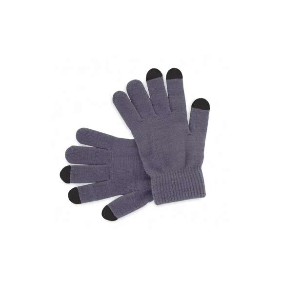 Práctico par de guantes para dispositivos con pantalla táctil, de cálido y suave acabalado acrílico y en divertidos colores. Integran puntero en dedos corazón, índice y pulgar. Talla única.
