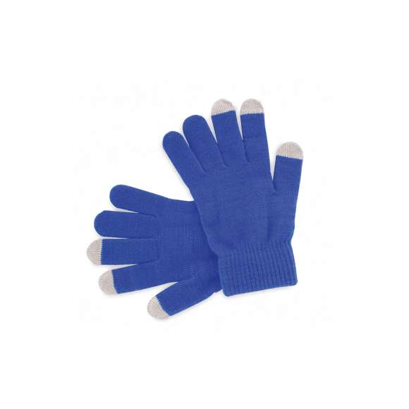Práctico par de guantes para dispositivos con pantalla táctil, de cálido y suave acabalado acrílico y en divertidos colores. Integran puntero en dedos corazón, índice y pulgar. Talla única.