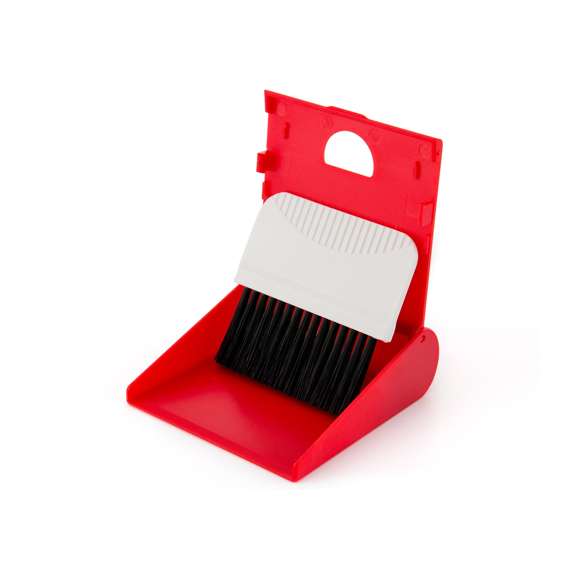 Mini set de limpieza plegable con cepillo y recogedor. Con cuerpo acabado en vivos colores.