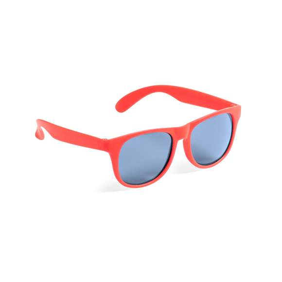 Gafas de sol con protección UV400 de clásico diseño. Con montura de acabado mate en divertidos colores y lentes en color negro.
