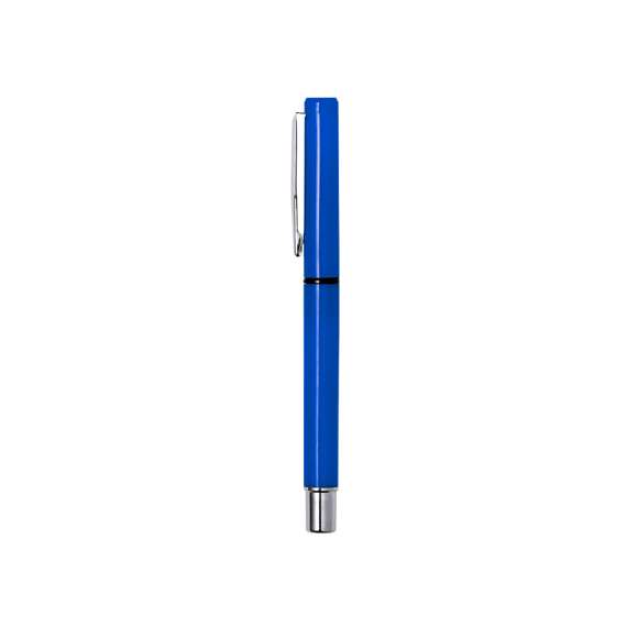 Roller de capucha con cuerpo de suave acabado sólido en colores cálidos. Con accesorios en color plateado y punta de acabado transparente, clip metálico y tinta azul.